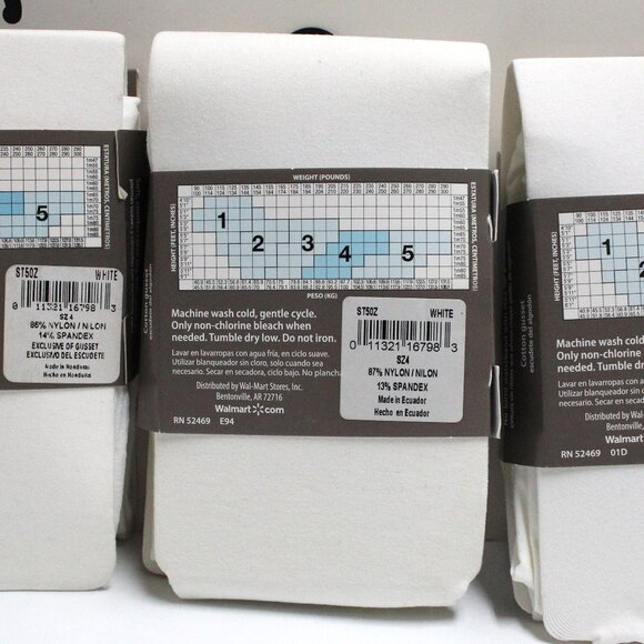 4 Pair Secret Treasures Control Top Size 4 White Tights - Picture 4 of 9